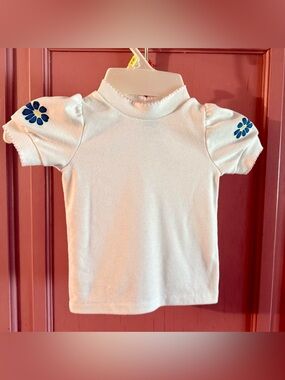 OshKosh B'gosh Vintage 80’s White Tee with Blue Flower Appliqués 12 months